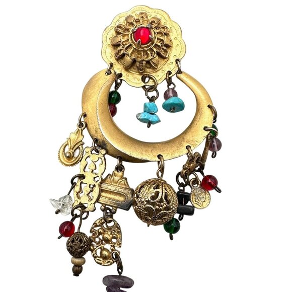 CLARA KASAVINA STUDIO Gold Tone Multicolor 5 Inch Brooch Rare Gorgeous - Picture 2 of 4